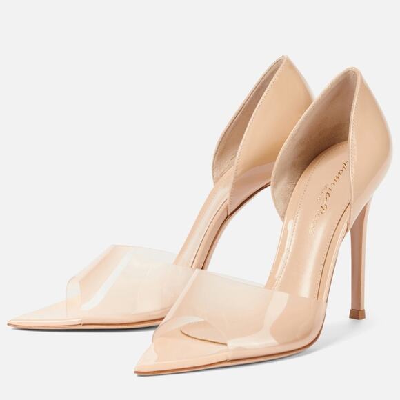 Gianvitto Rossi Bree Womens Patent Leather and PVC Peep-Toe Pumps in tan Size 42 - Picture 3 of 13